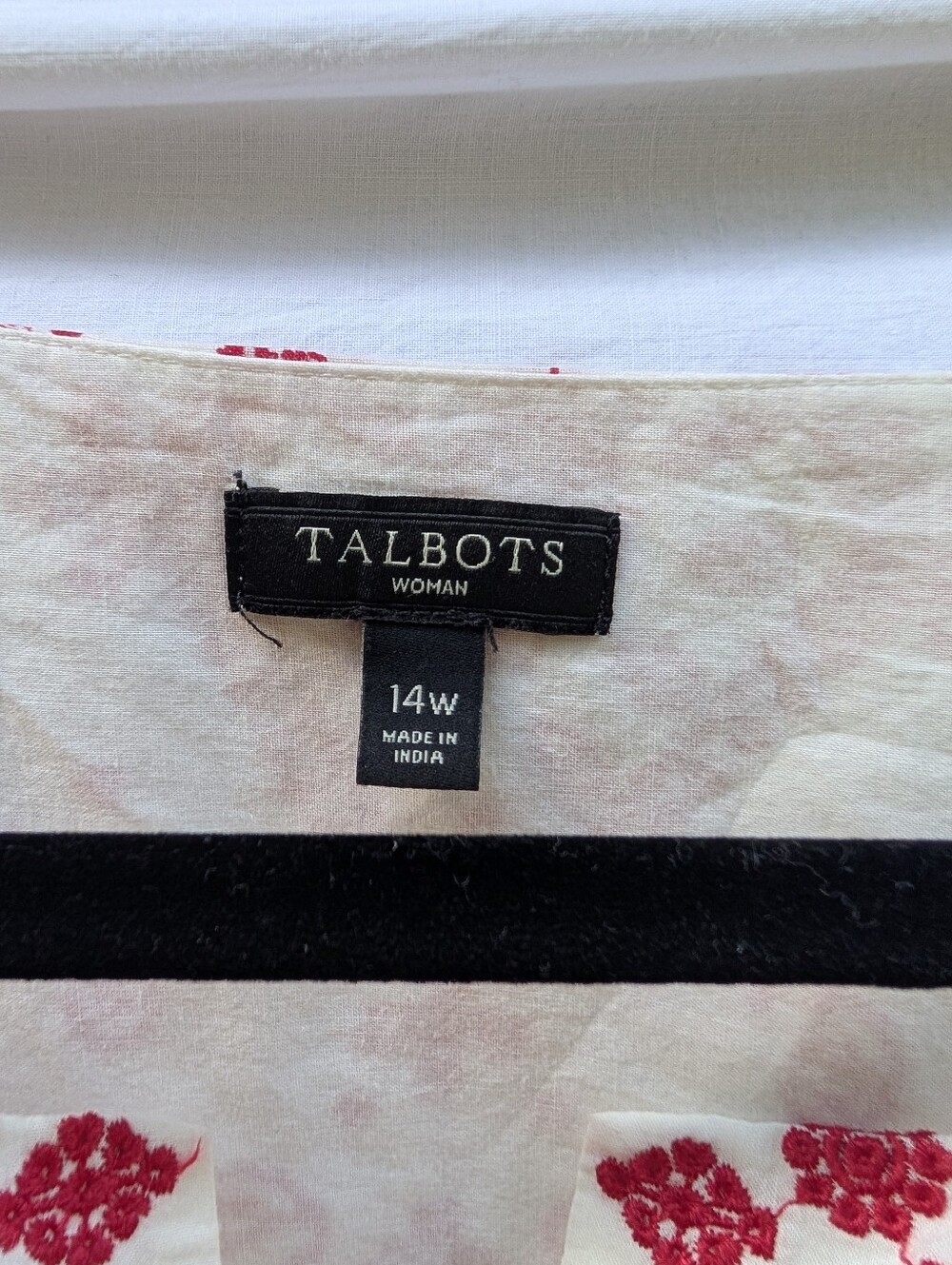 Talbots Cotton Paisley Bandana A-Line Dress w Pockets Off-White Red Sz 14W - Picture 5 of 11